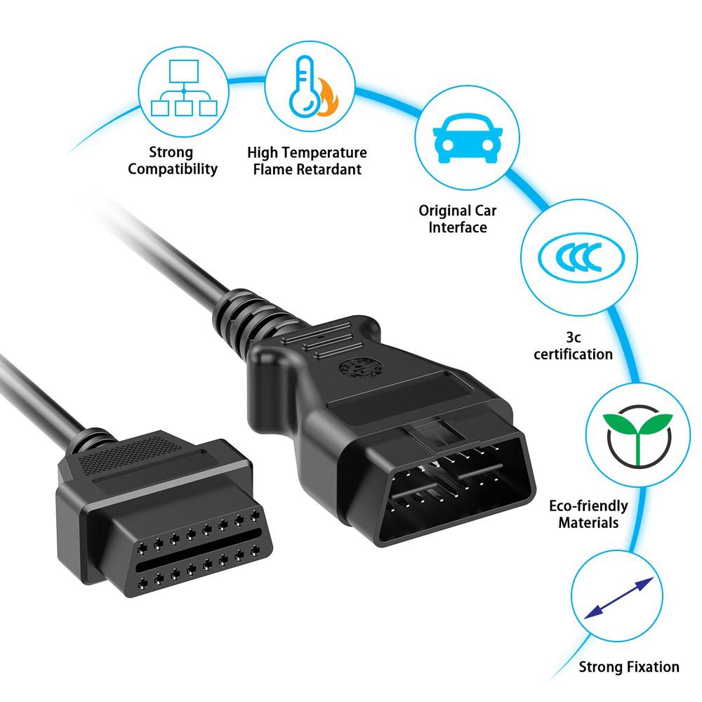 1.5米16针OBD2 OBDII公-母延长电缆OBD2电缆连接器车载诊断适配器