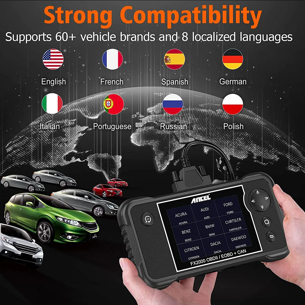 ANCEL FX2000 Car OBD2 Diagnostic Tool  Automotive OBD Scanner ABS SRS Airbag Engine Code Reader Free Update Automotive Tools