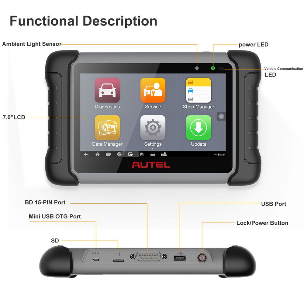 Autel Scanner MaxiCOM MK808 AU Version All System Diagnosis Equipped with 25+ Maintenance Functions IMMO/EPB/BMS/SAS/TPMS/AutoVIN/ABS Bleeding