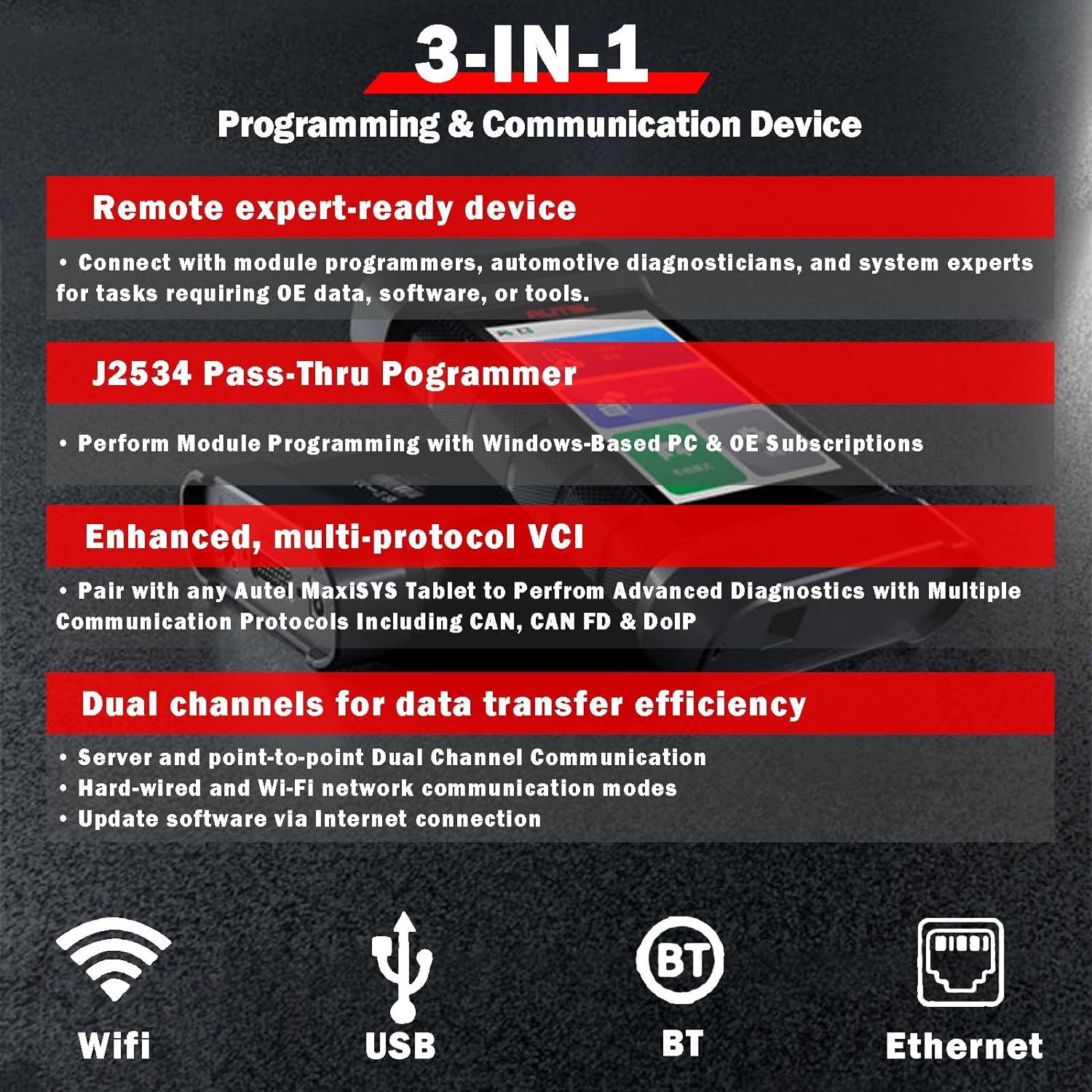 2024 Autel MaxiFlash XLink J2534 Tool Remote Expert ECU Programming Device Work with PC, Mobile Phone and Autel Ultra, MS919, MS909