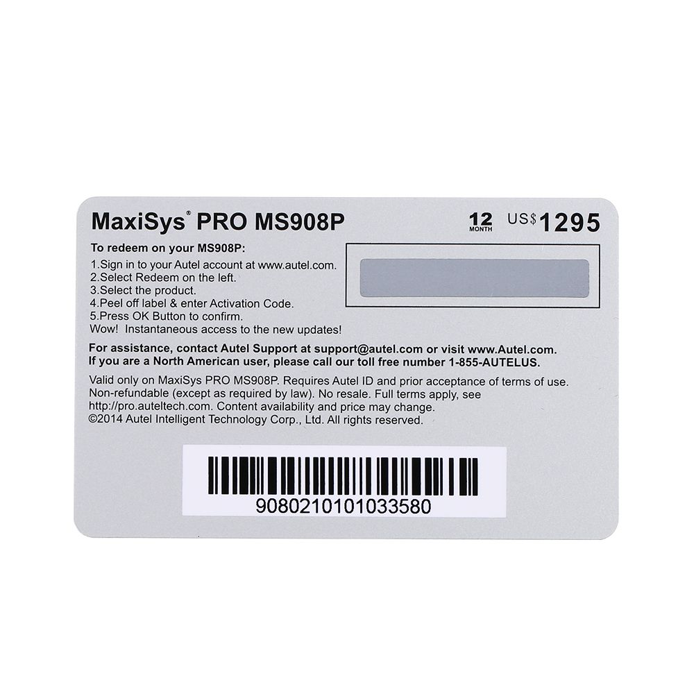 原始Autel Maxisys MS908P/MS908S Pro/Maxisys ADAS/Maxisys Pro一年更新服务（Total Care Program Autel）