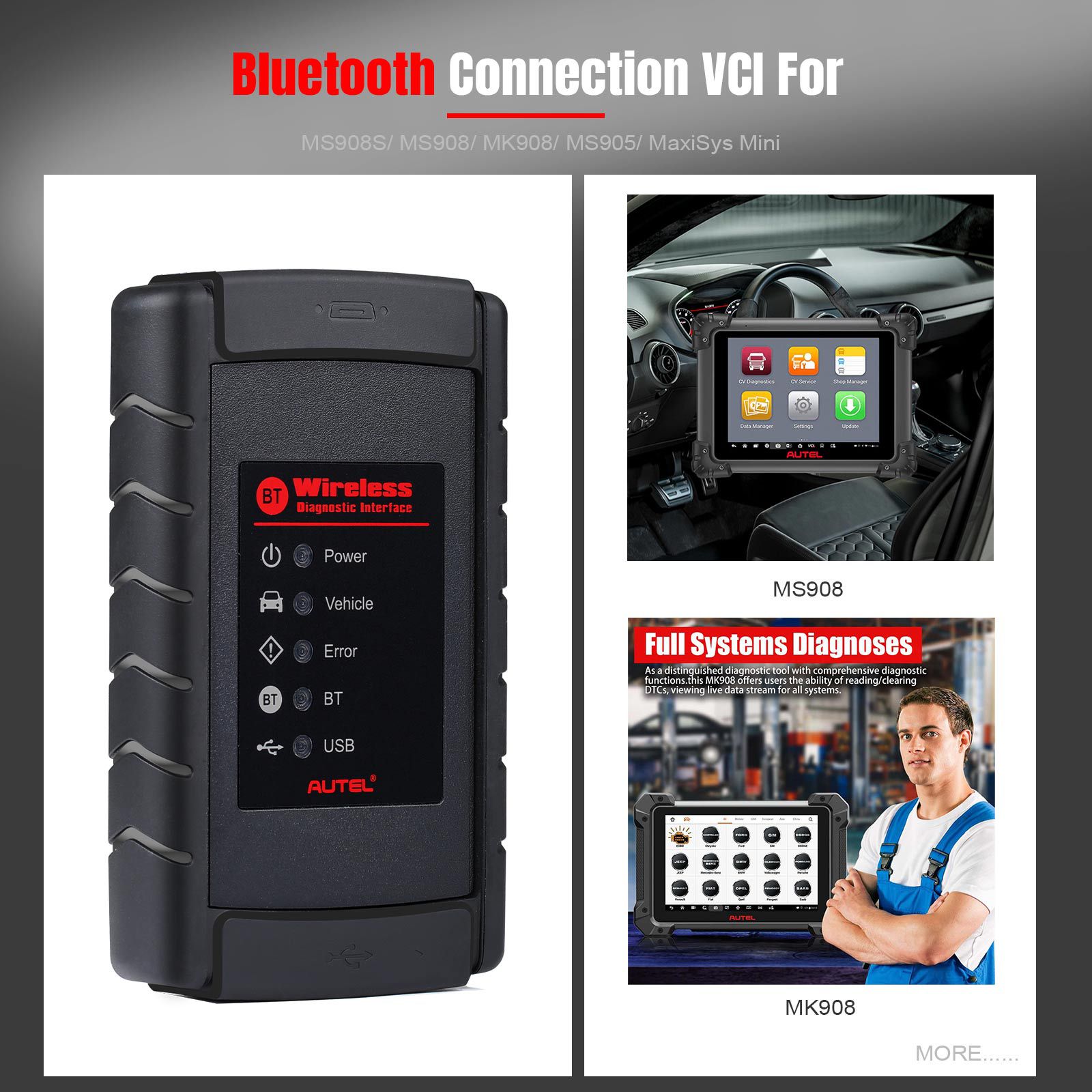 Original Autel VCI Bluetooth Adapter Wireless Diagnostic Interface Bluetooth Connection VCI For MS908S/ MS908/ MK908/ MS905/ MaxiSys Mini