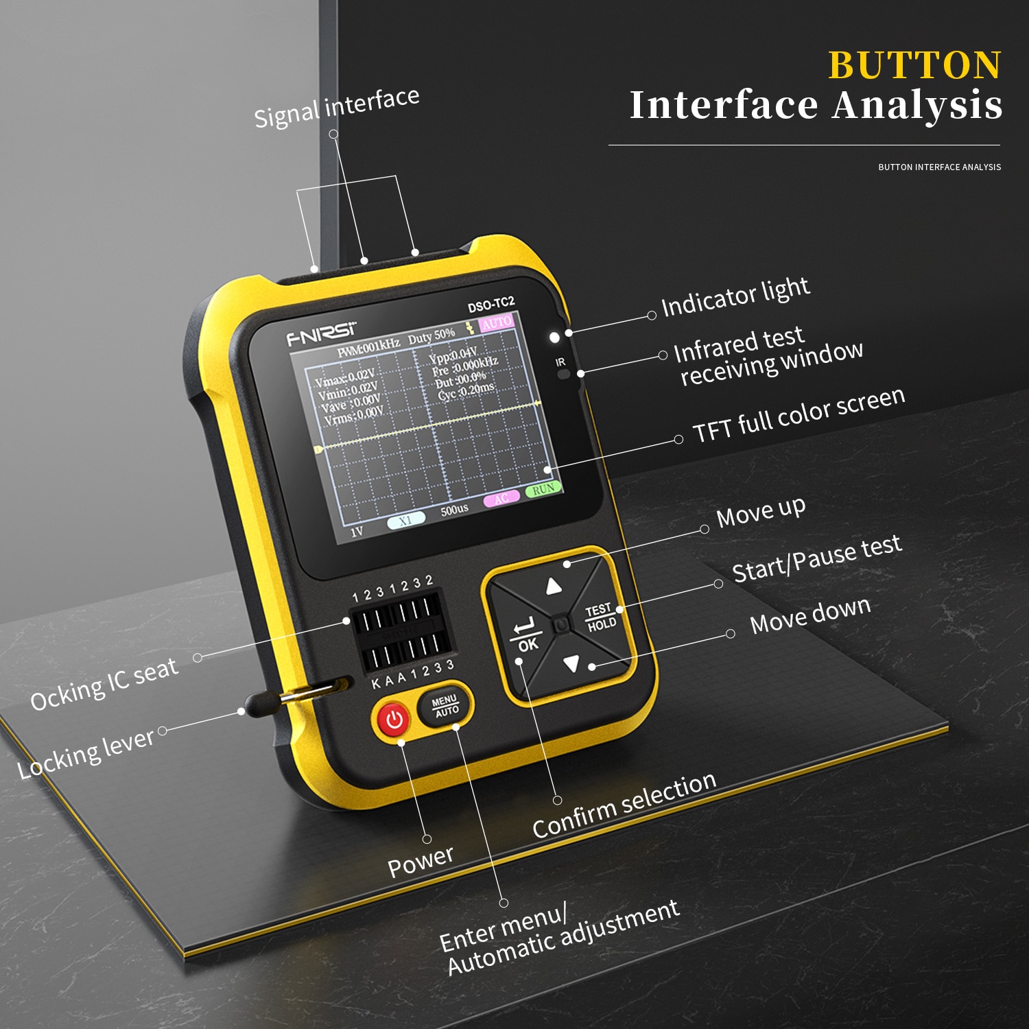 FNIRSI DSO-TC2 Portable Digital Oscilloscope Transistor Tester 2-in-1 Multi-function Multimeter Diode Voltage LCR Detect PWM Out