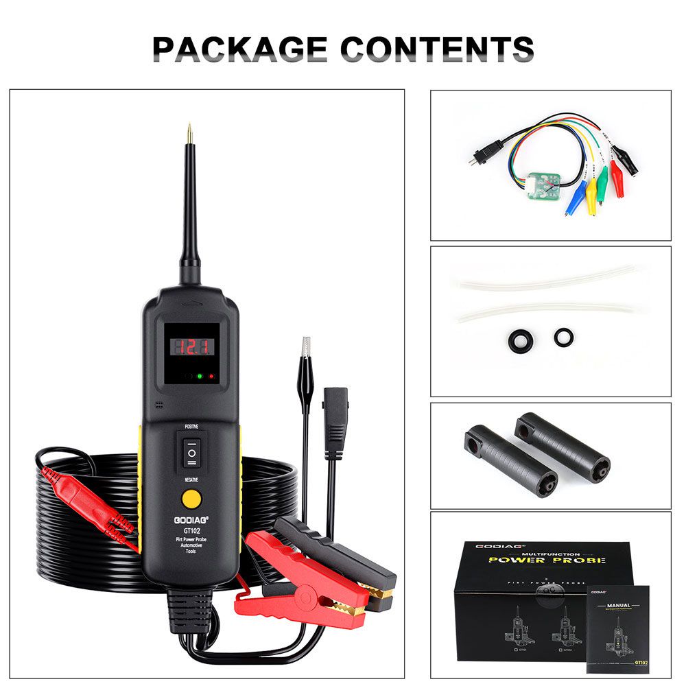 GODIAG GT102 PIRT Power Probe + Car Power Line Fault Finding + Fuel Injector Cleaning and Testing + Relay Testing Car Diagnostic Tool