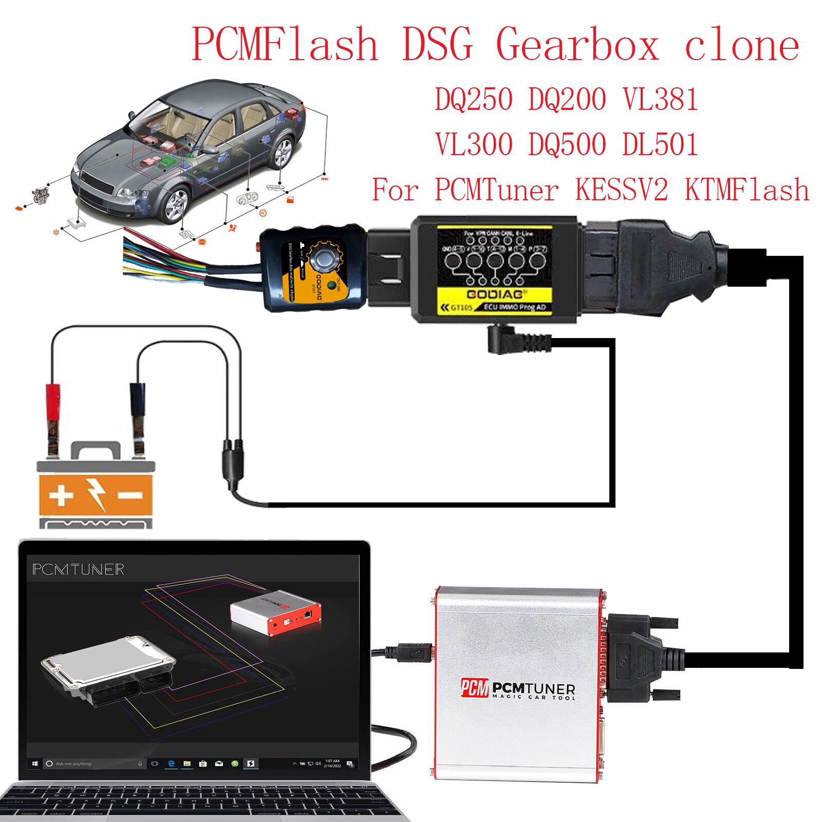 2022 Newest GODIAG GT105 ECU IMMO Kit Plus GT107 DSG Gearbox Data Read/Write Adapter for DQ250, DQ200, VL381, VL300, DQ500, DL501