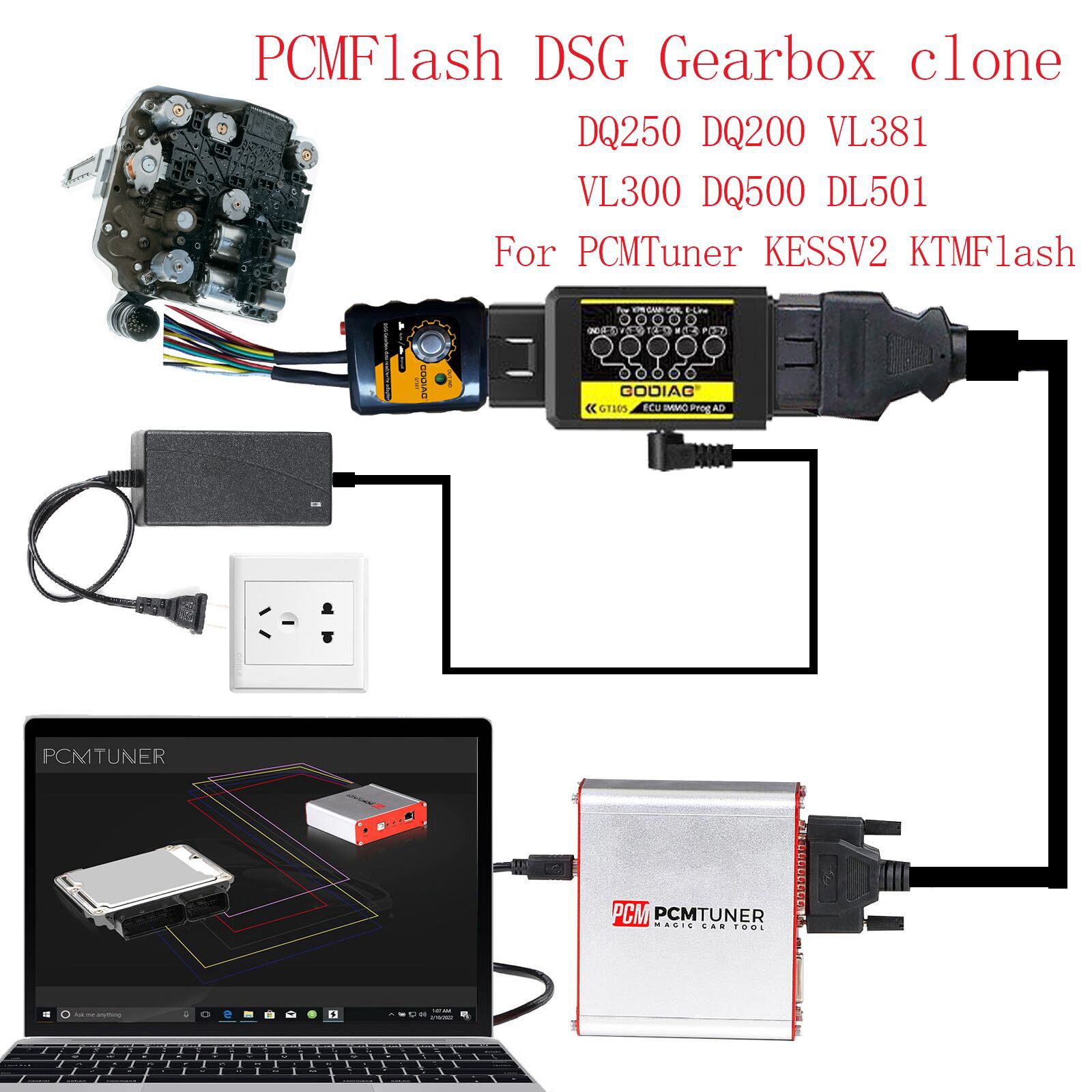 2022 Newest GODIAG GT105 ECU IMMO Kit Plus GT107 DSG Gearbox Data Read/Write Adapter for DQ250, DQ200, VL381, VL300, DQ500, DL501