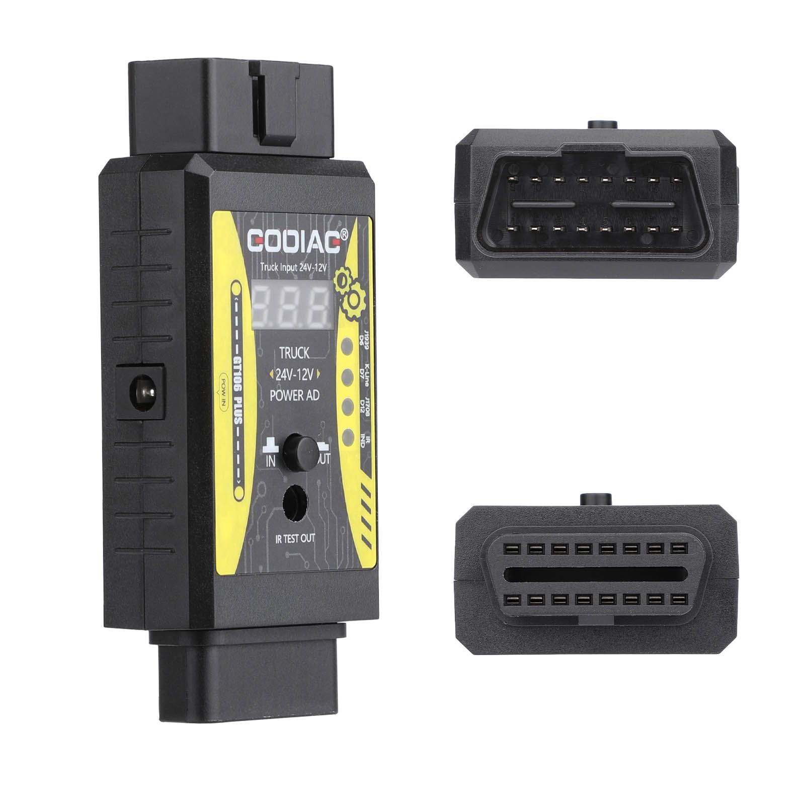 2024 GODIAG GT106 PLUS 24V to 12V Heavy Duty Truck Adapter Newly Added Fuel Injector Cleaning & Testing Relay Testing for Cars & Trucks