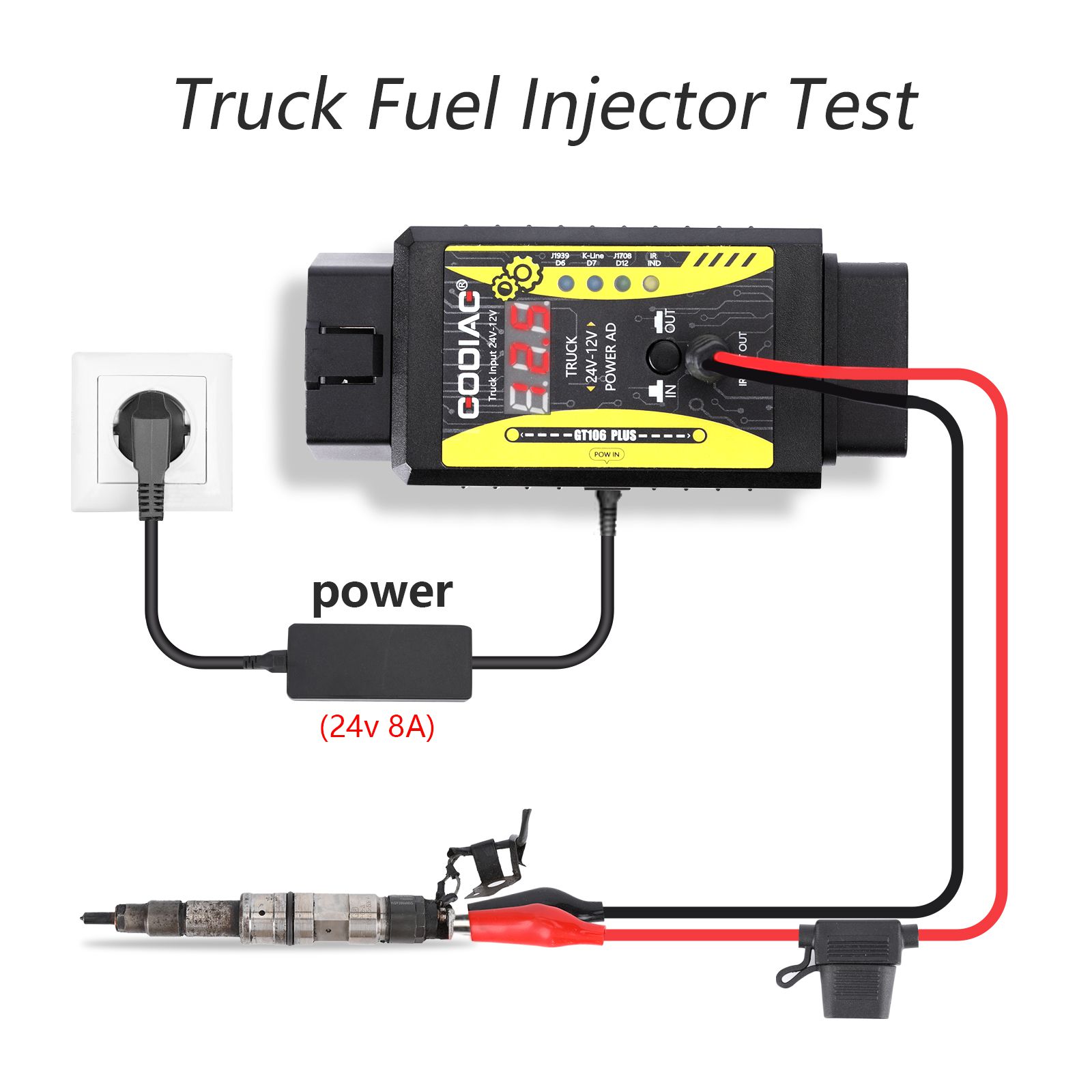 2024 GODIAG GT106 PLUS 24V to 12V Heavy Duty Truck Adapter Newly Added Fuel Injector Cleaning & Testing Relay Testing for Cars & Trucks