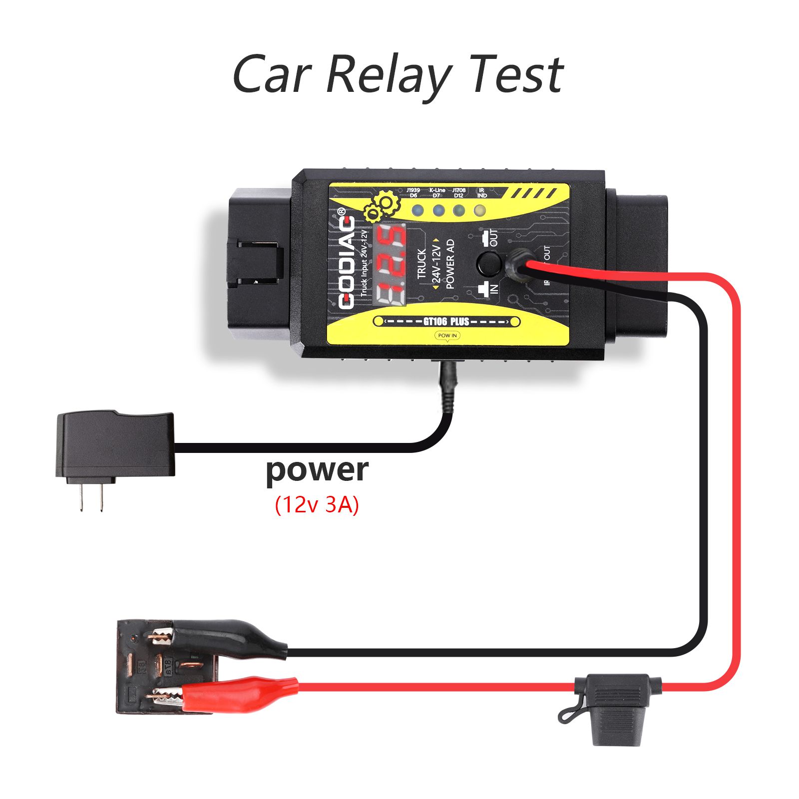 2024 GODIAG GT106 PLUS 24V to 12V Heavy Duty Truck Adapter Newly Added Fuel Injector Cleaning & Testing Relay Testing for Cars & Trucks