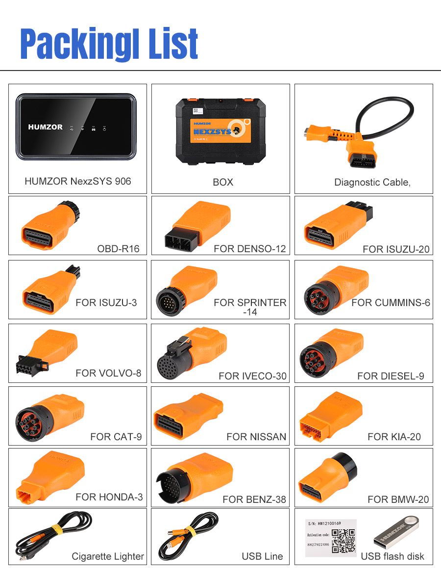 HUMZOR NexzSYS NS906 Car and Truck Diagnostic Tools Support Win7/8/10 System All System Diagnosis