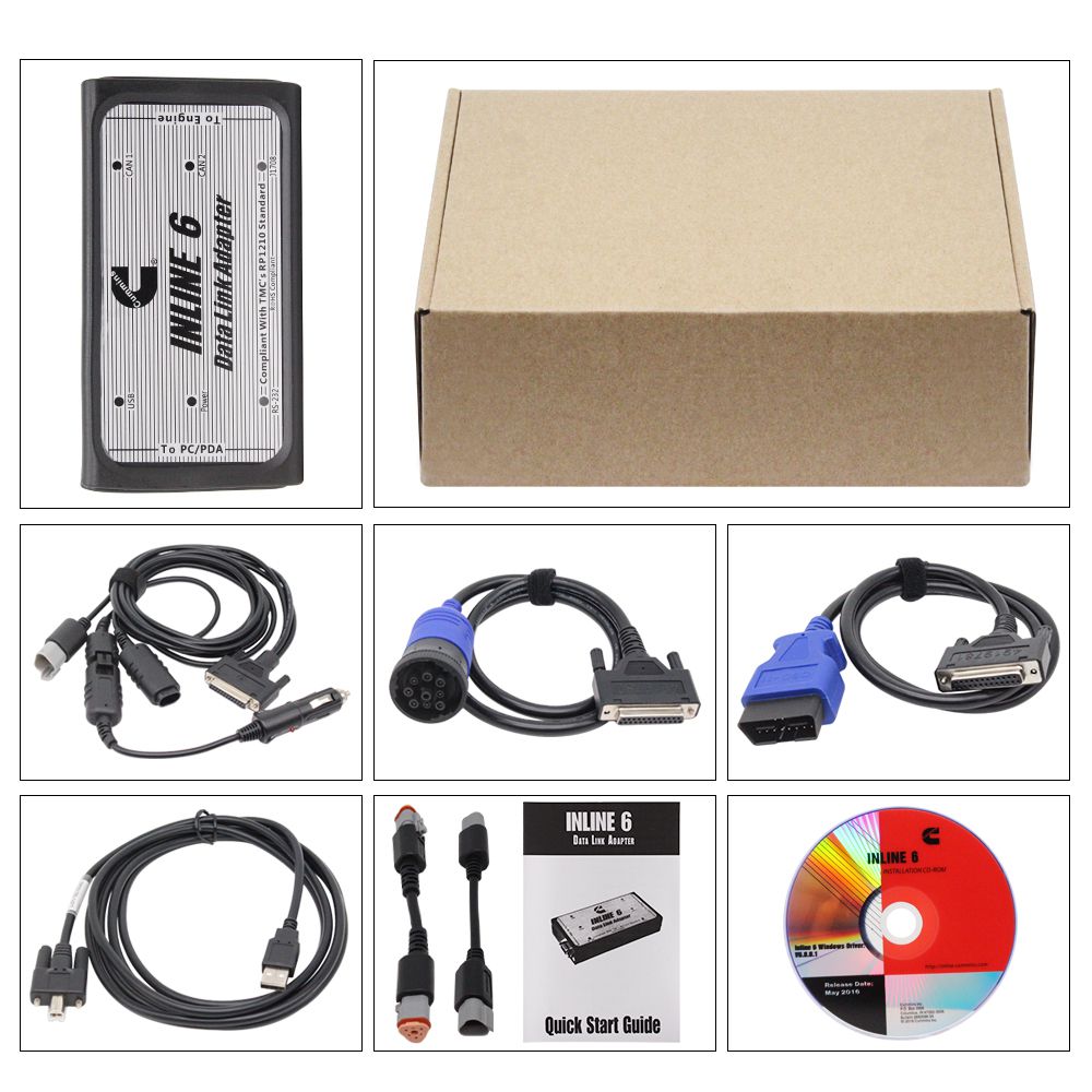 A++Quality INLINE 6 Data Link Adapter Heavy Duty Scanners Full 8 Cable Truck Profession Diagnostic Tools in CAN Flasher Remapper