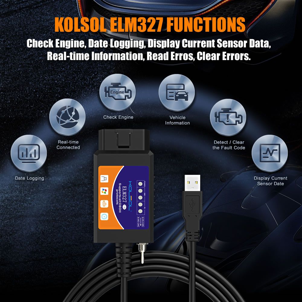 KOLSOL ELM327 USB V1.5 with Switch modified for Ford ELMconfig Forscan CH340+25K80 chip HS-CAN / MS-CAN