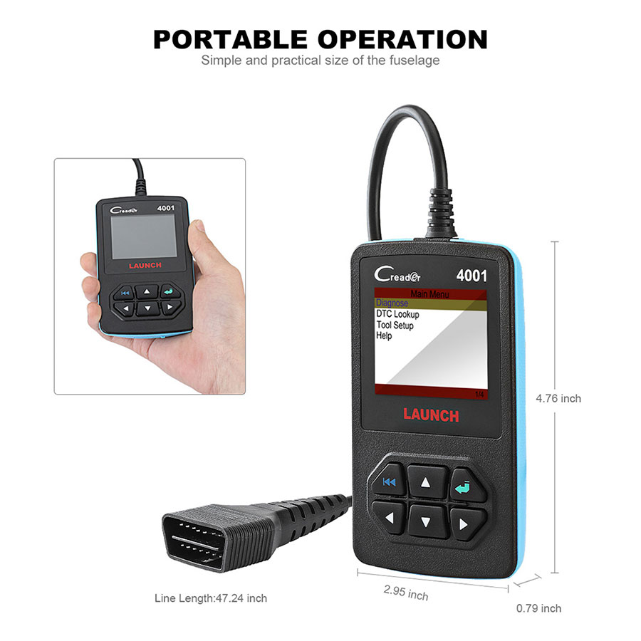 启动CReader 4001 OBD2代码读取器诊断扫描仪与2.4英寸TFT 320*240 dpi彩色LED显示屏配合使用