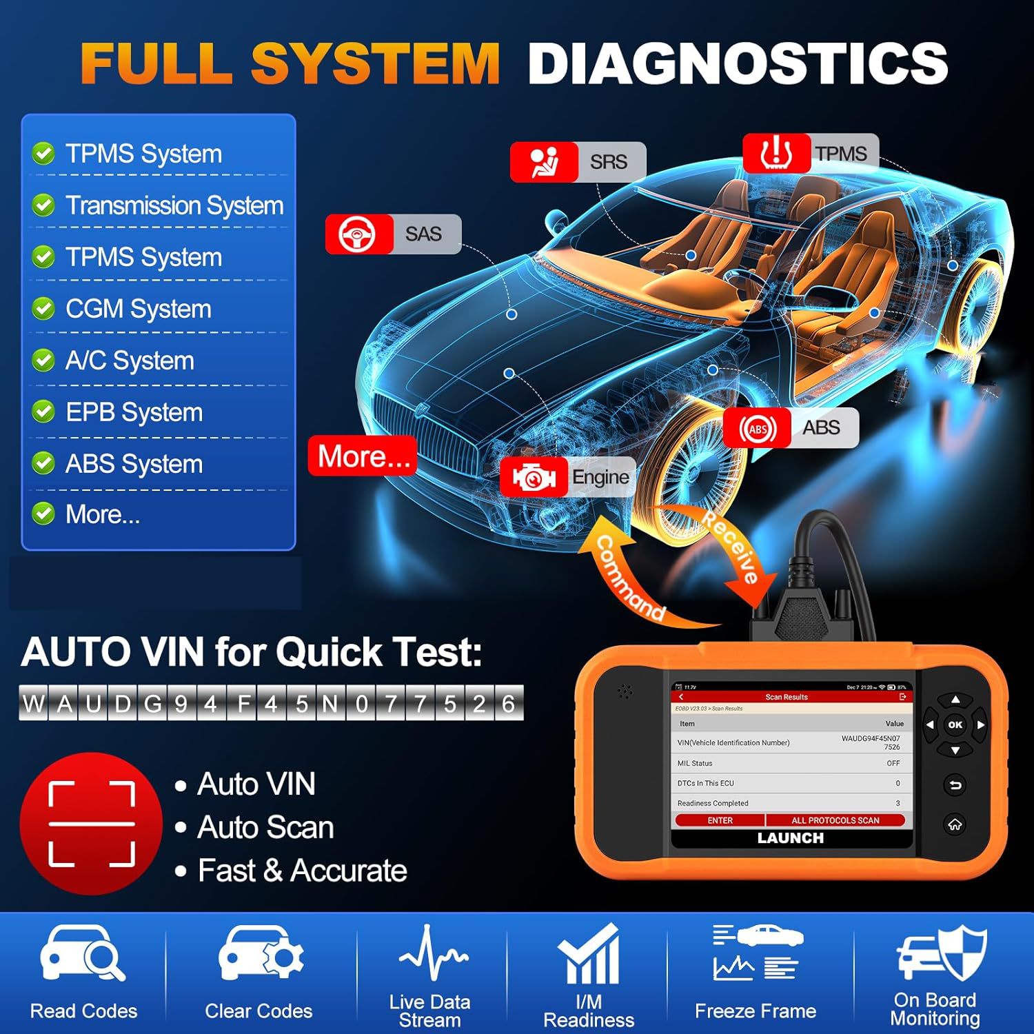 2024 LAUNCH Creader Elite 2.0 BBA Bi-Directional OBD2 Scanner for BMW,Mercedes-Benz,Volkswagen VW Audi V.A.G Group, Full System with Full Functions