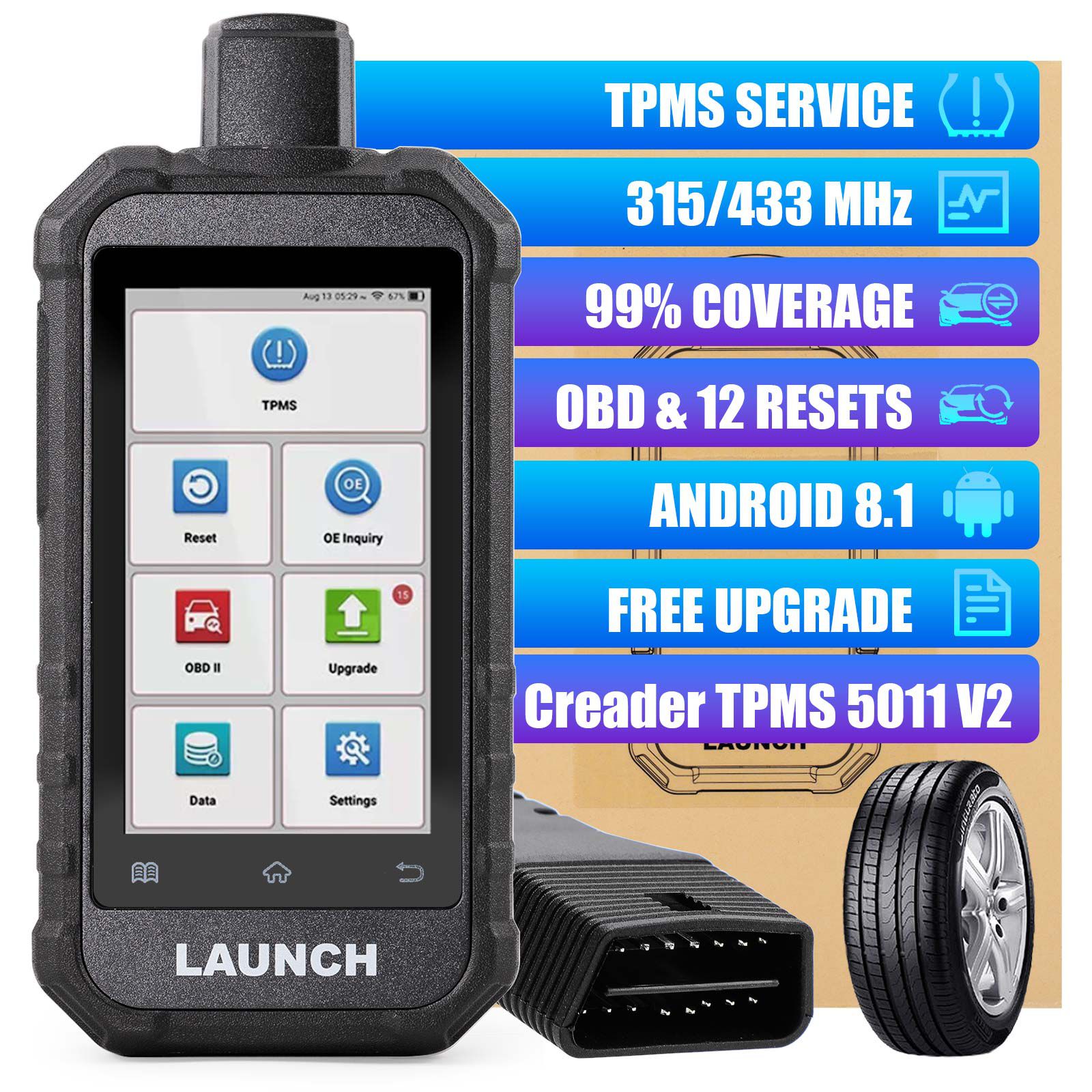 2024 LAUNCH Creader TPMS 5011 V2 TPMS Activation Diagnostic Tool WIFI Upgrade 12 Reset Functions Activate 315/433MHZ & 2.4Ghz Tire Pressure Sensors