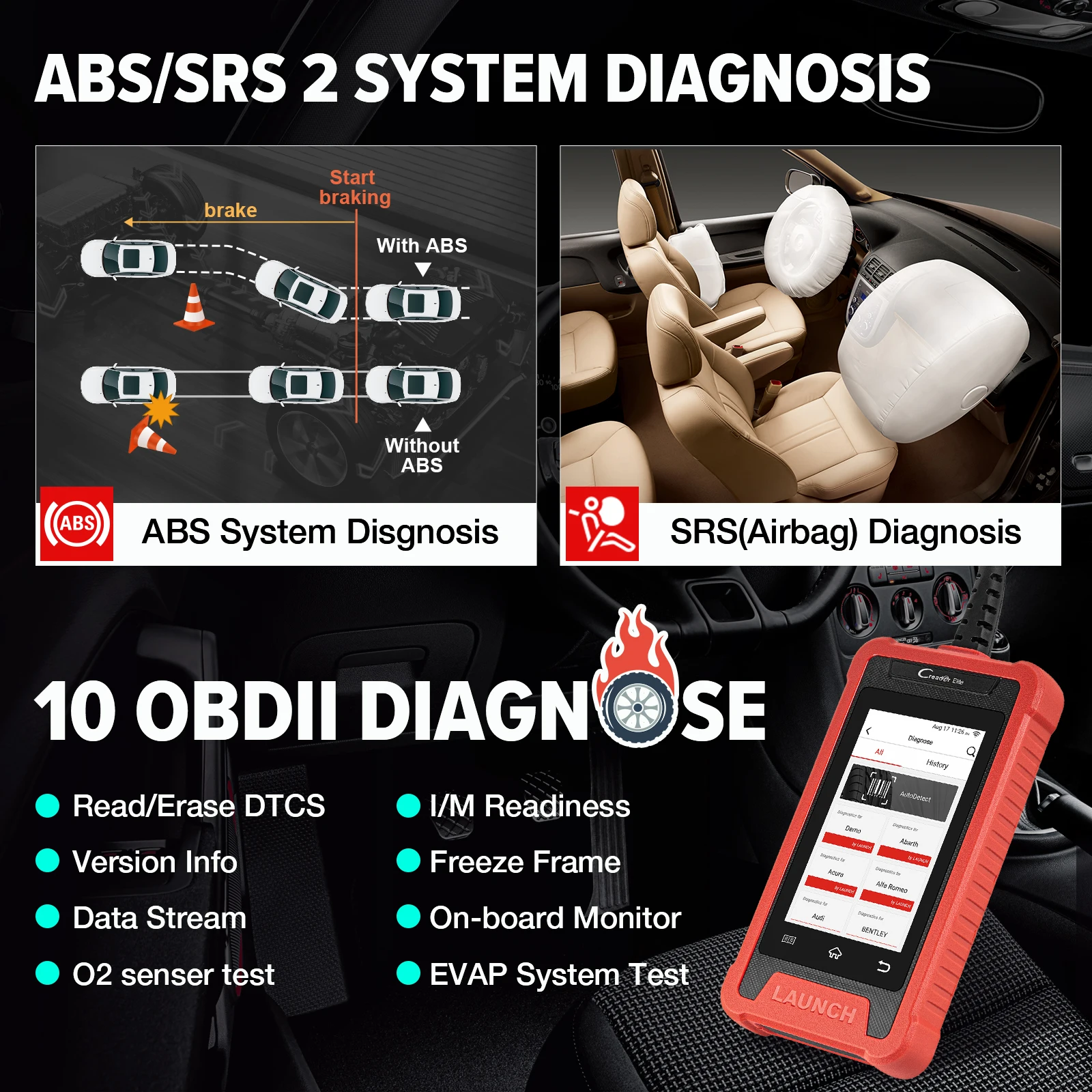 LAUNCH X431 Creader Elite CRE205 OBD2 Scanner ABS SRS System Diagnose 16 Reset Services Scanner Lifetime Free Update