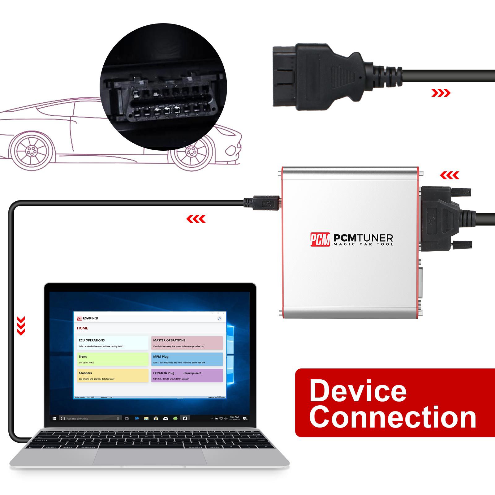 V1.27 PCMtuner ECU Programmer with 67 Modules Free Online Update Support Checksum Pinout Diagram with Free Damaos for Users