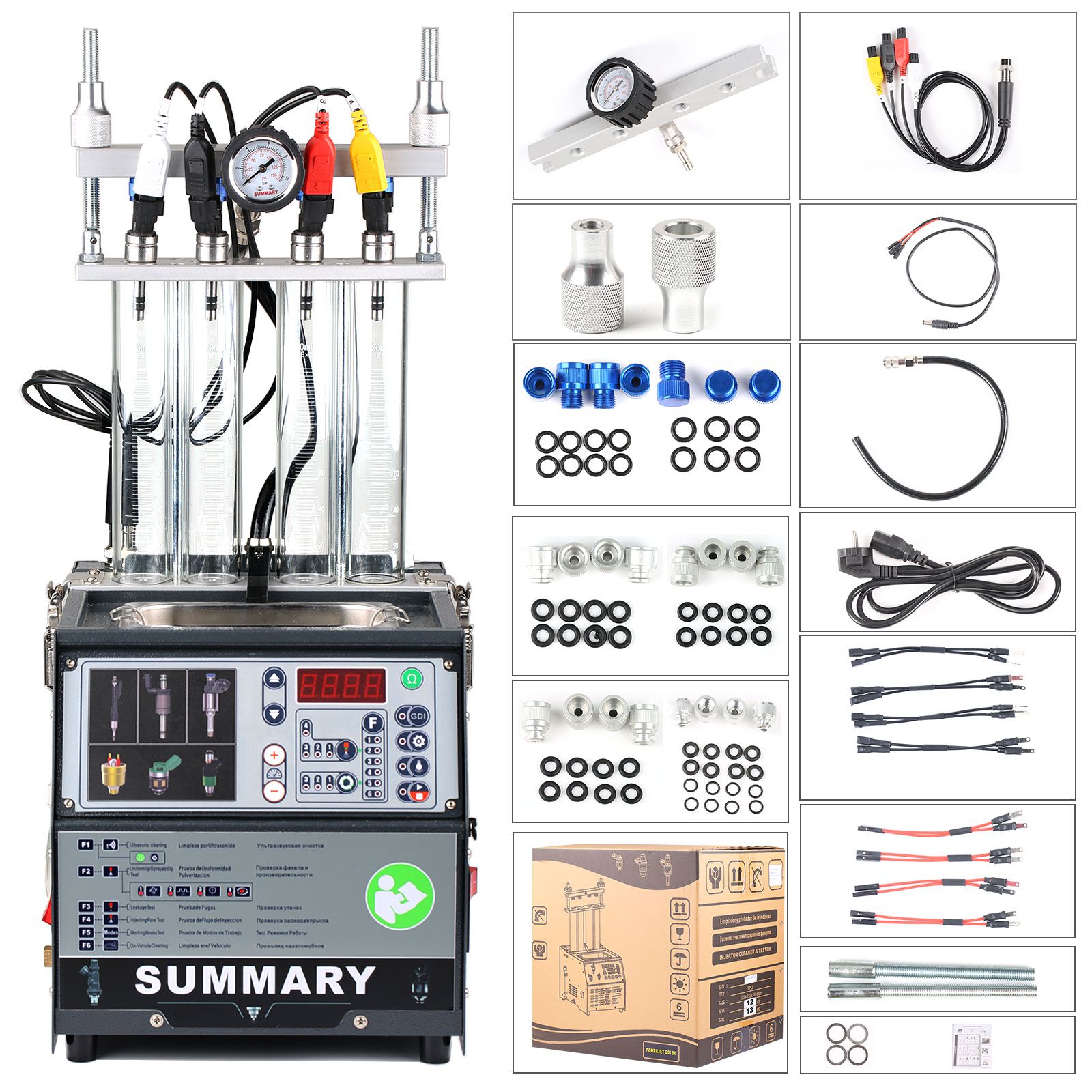 Summary PowerJet GDI S4 Injector Cleaner & Tester Machine Kit Support for 110V/220V Petrol Vehicles Motorcycle