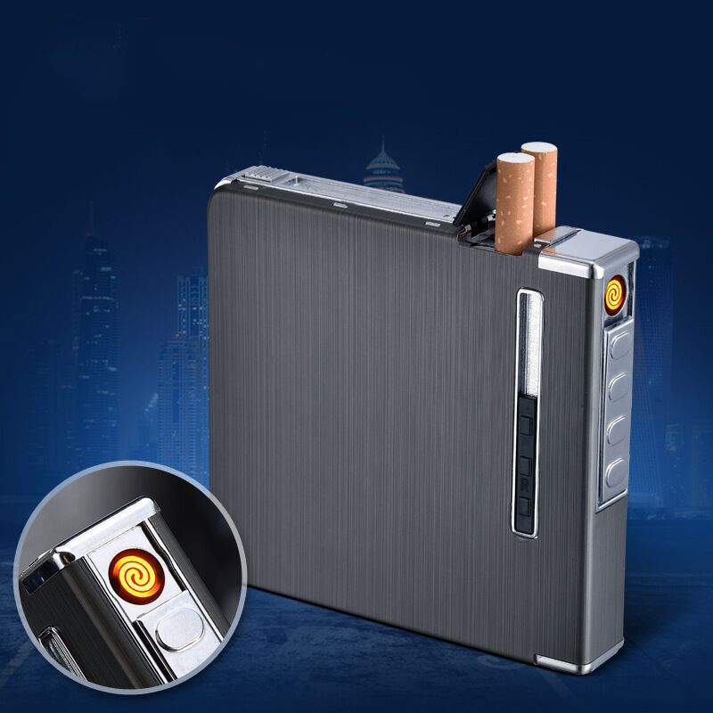 Estojo de cigarro automático de alumínio fino do metal da ejeção com isqueiros elétricos recarregáveis à prova de vento do USB