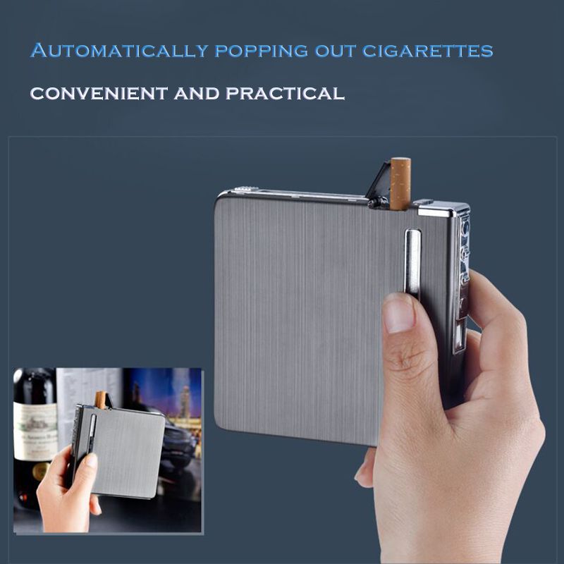 Estojo de cigarro automático de alumínio fino do metal da ejeção com isqueiros elétricos recarregáveis à prova de vento do USB