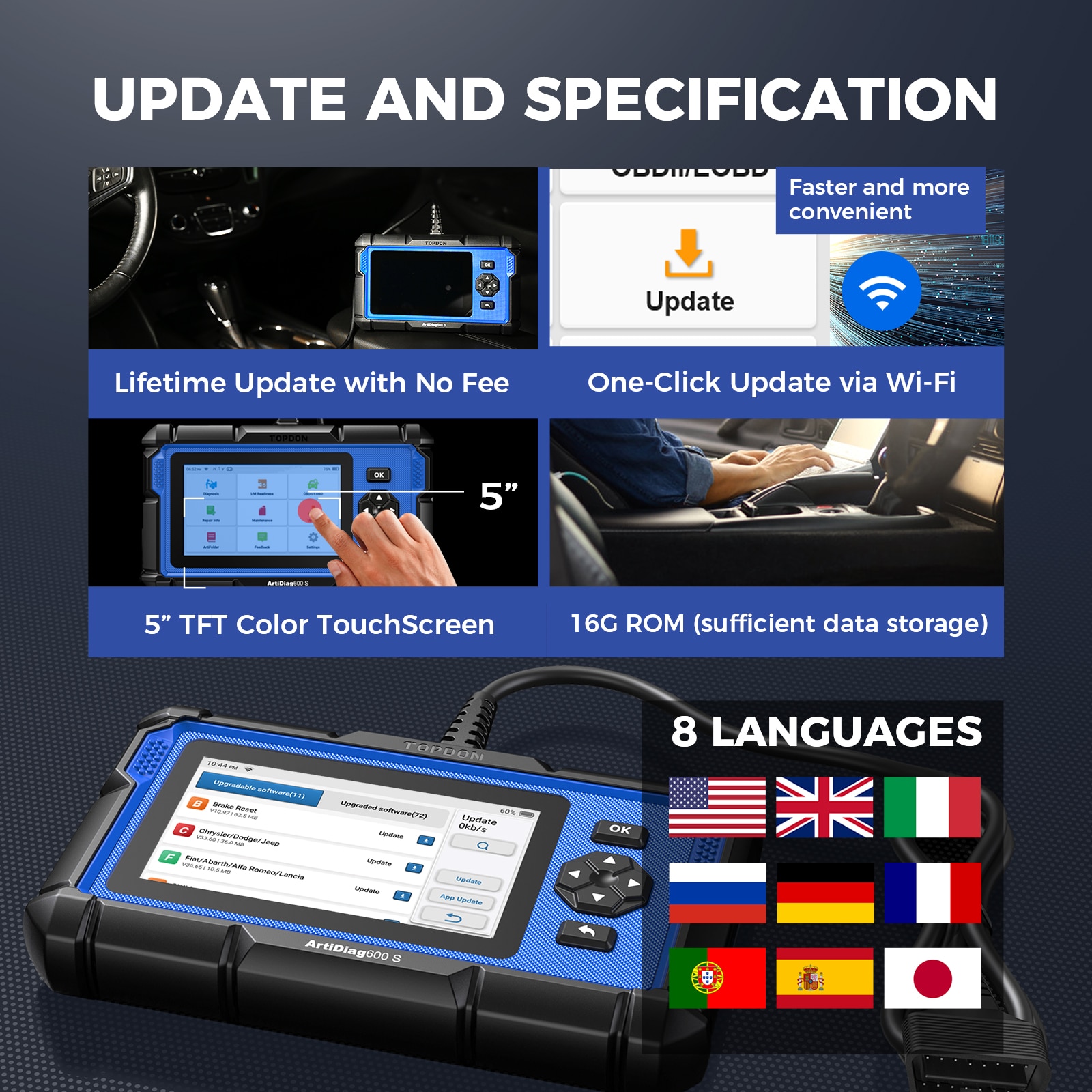 Topdon Artidiag600S Car Diagnostic Tool Auto OBD2 Coder Reader Scanner Tool Full System Diagnostic Tool