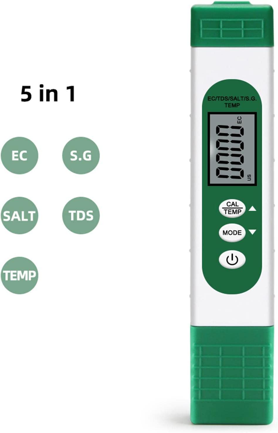 Water Tester Pen LCD Display Water Tester EC TDS Temp Meter 5-in-1 Multifunctional High Accuracy Water Test Meter for Hydropon