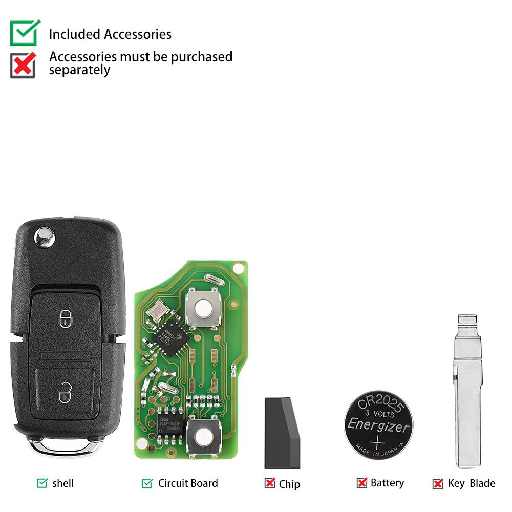  Xhorse XKB508EN Wire Remote Key B5 Style 2 Buttons work with MINI Key Tool/VVDI2 5pcs/lot