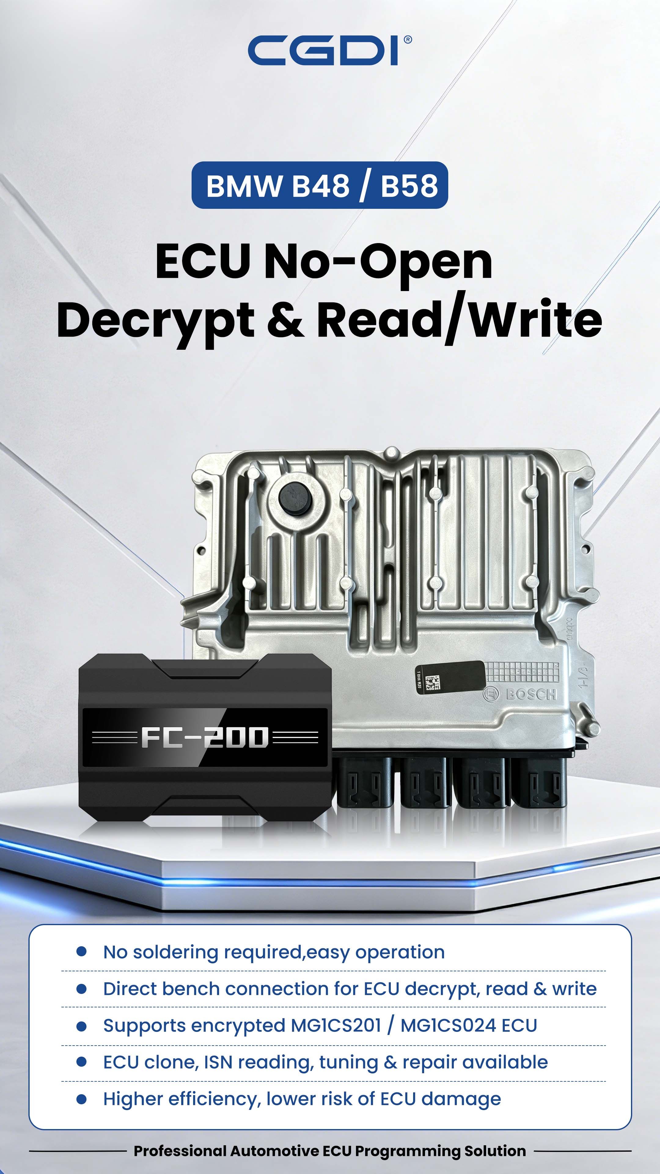 CG FC200 New DB15 Harness with New 12V Control and GPT-4 Supports B48 B58 ECU No-Open Decrypt & Read Write