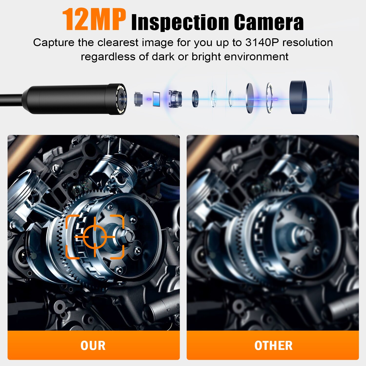 12MP Endoscope Camera Autofocus WiFi Endoscope Mini Camera 5X Zoom Fishing Camera Endoscope for Android With 10m Cable