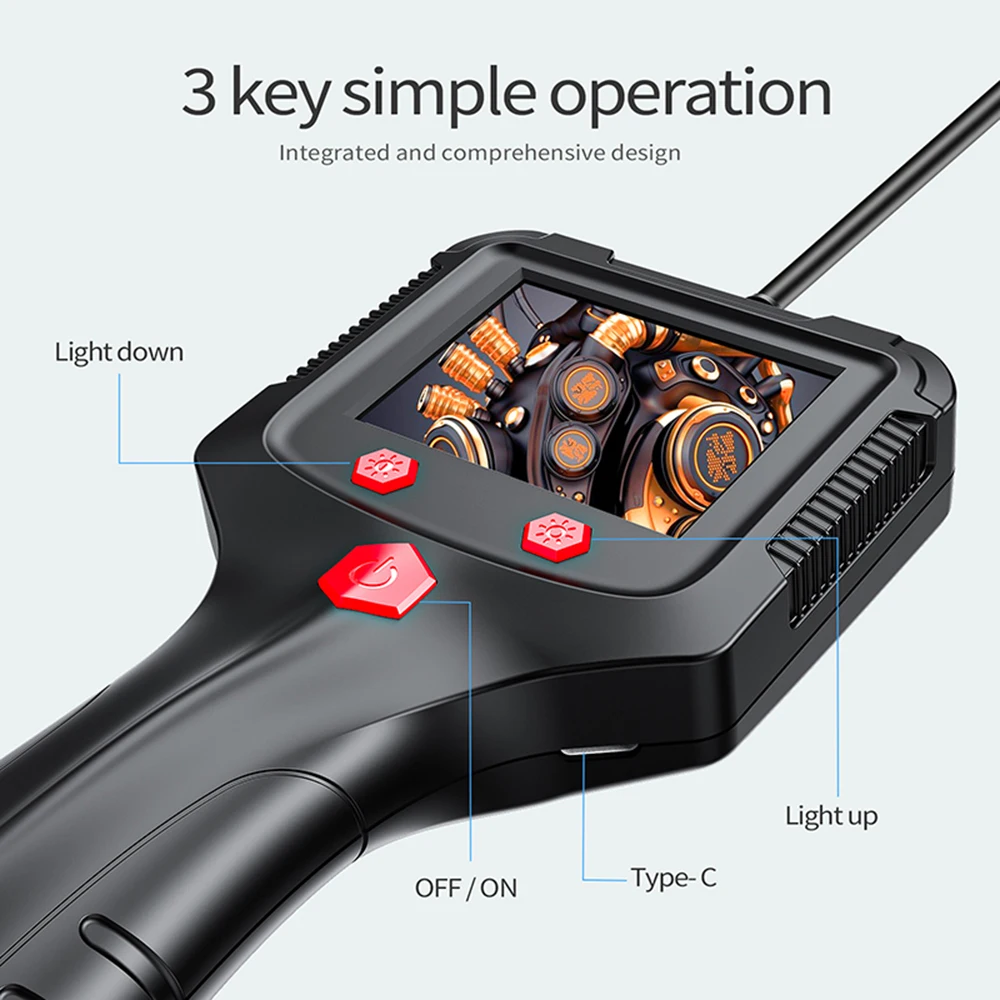 5.5mm Handheld Industrial Endoscope Camera with 2.4 inch IPS Screen IP67 HD Inspection Borescope 6 Adjustble LED Vehicle Engine