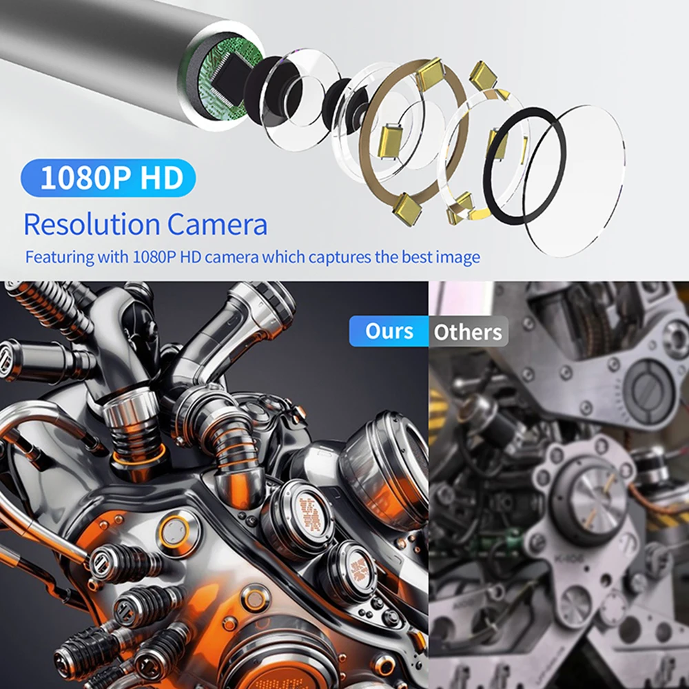 5.5mm Handheld Industrial Endoscope Camera with 2.4 inch IPS Screen IP67 HD Inspection Borescope 6 Adjustble LED Vehicle Engine