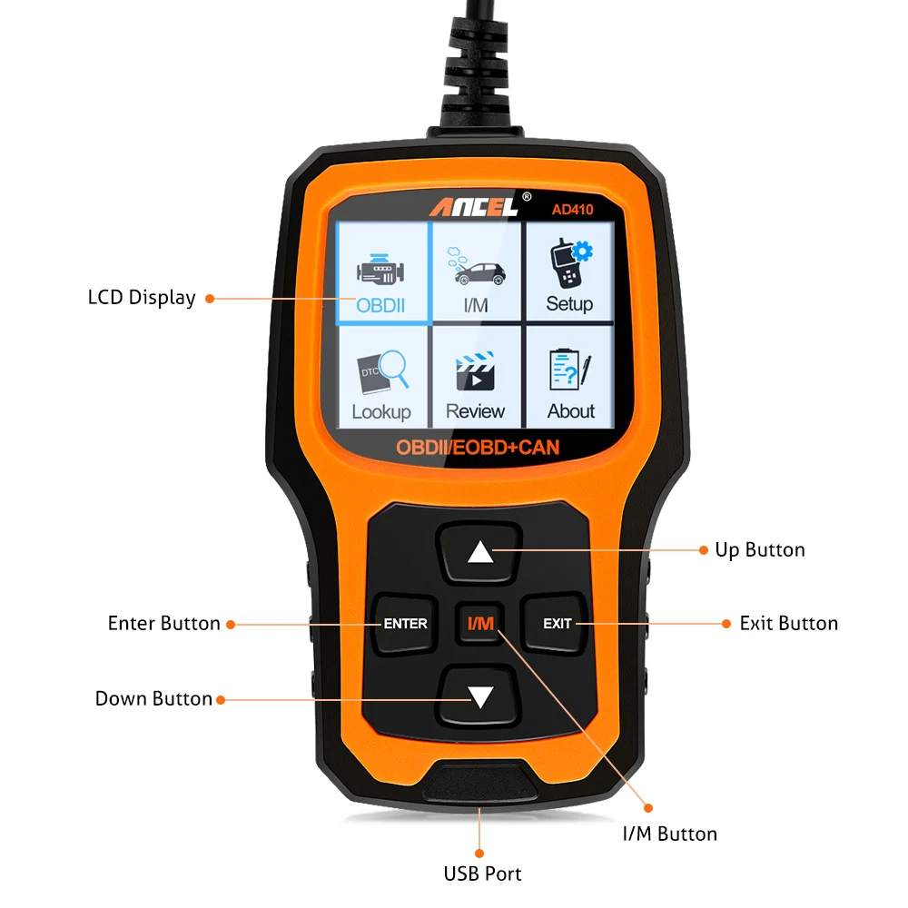 Ancel AD410 OBD2 Scanner Automotive Car Diagnostic Tool ODB2 Code Reader Erase Error Codes Multi Languages Engine OBD 2 Scanner