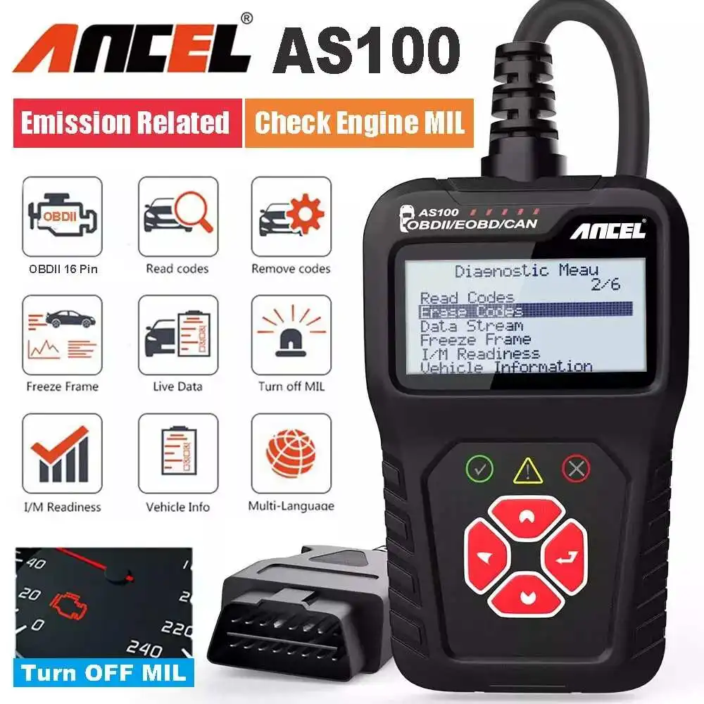 ANCEL AS100 OBD2 Scanner Vehicle Code Reader Check Engine Light Fault Reader Full EOBD/OBDII/CAN Diagnostic Scan Tool For BMW