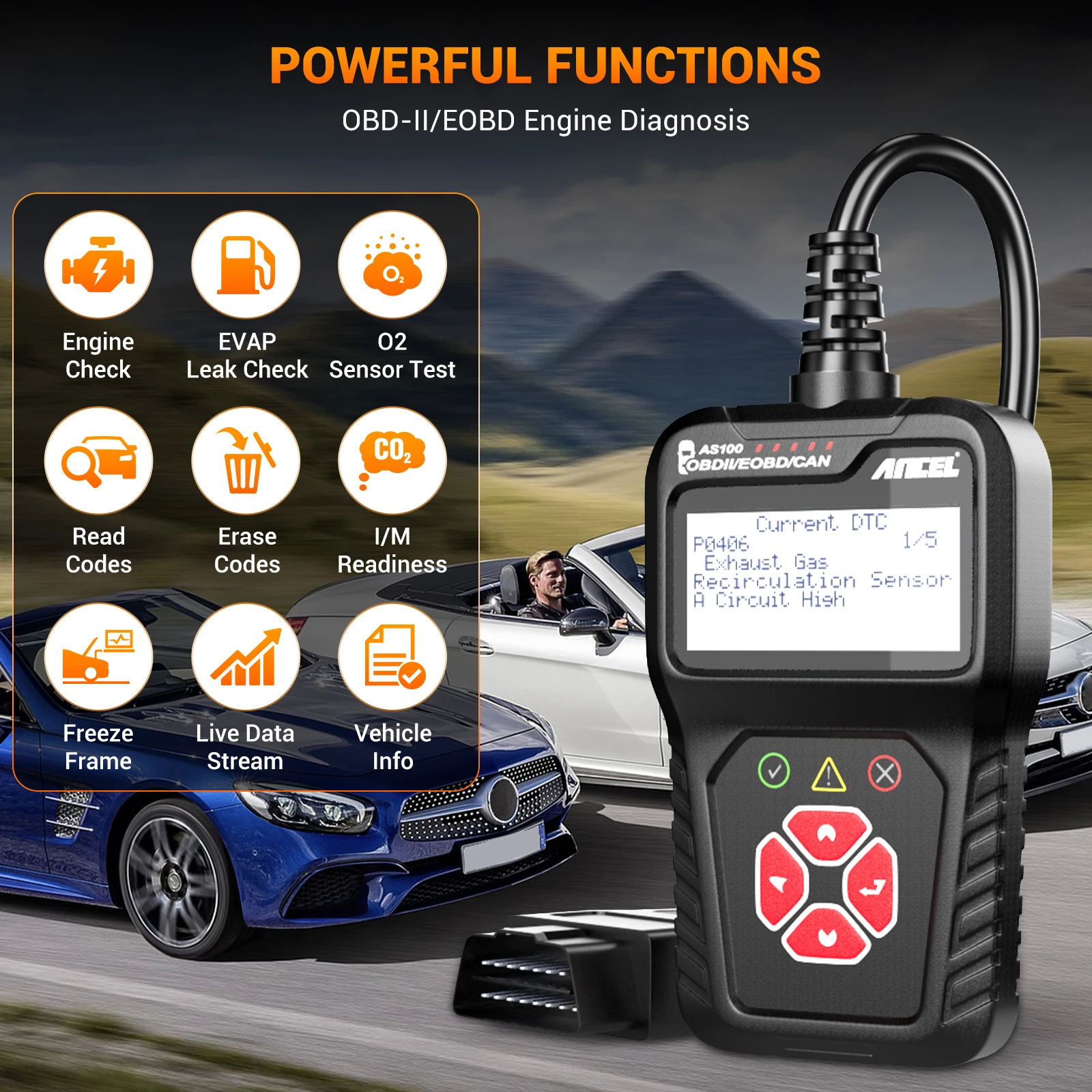 ANCEL AS100 OBD2 Scanner Vehicle Code Reader Check Engine Light Fault Reader Full EOBD/OBDII/CAN Diagnostic Scan Tool For BMW