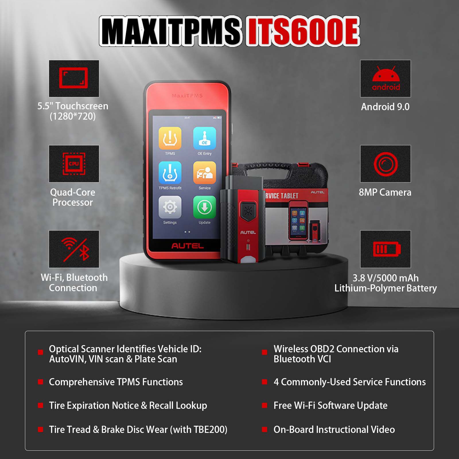 Autel MaxiTPMS ITS600E TPMS Relearn Tool Activate/Relearn All Sensors TPMS Diagnostic Scanner Compatible with TBE200/TBE100