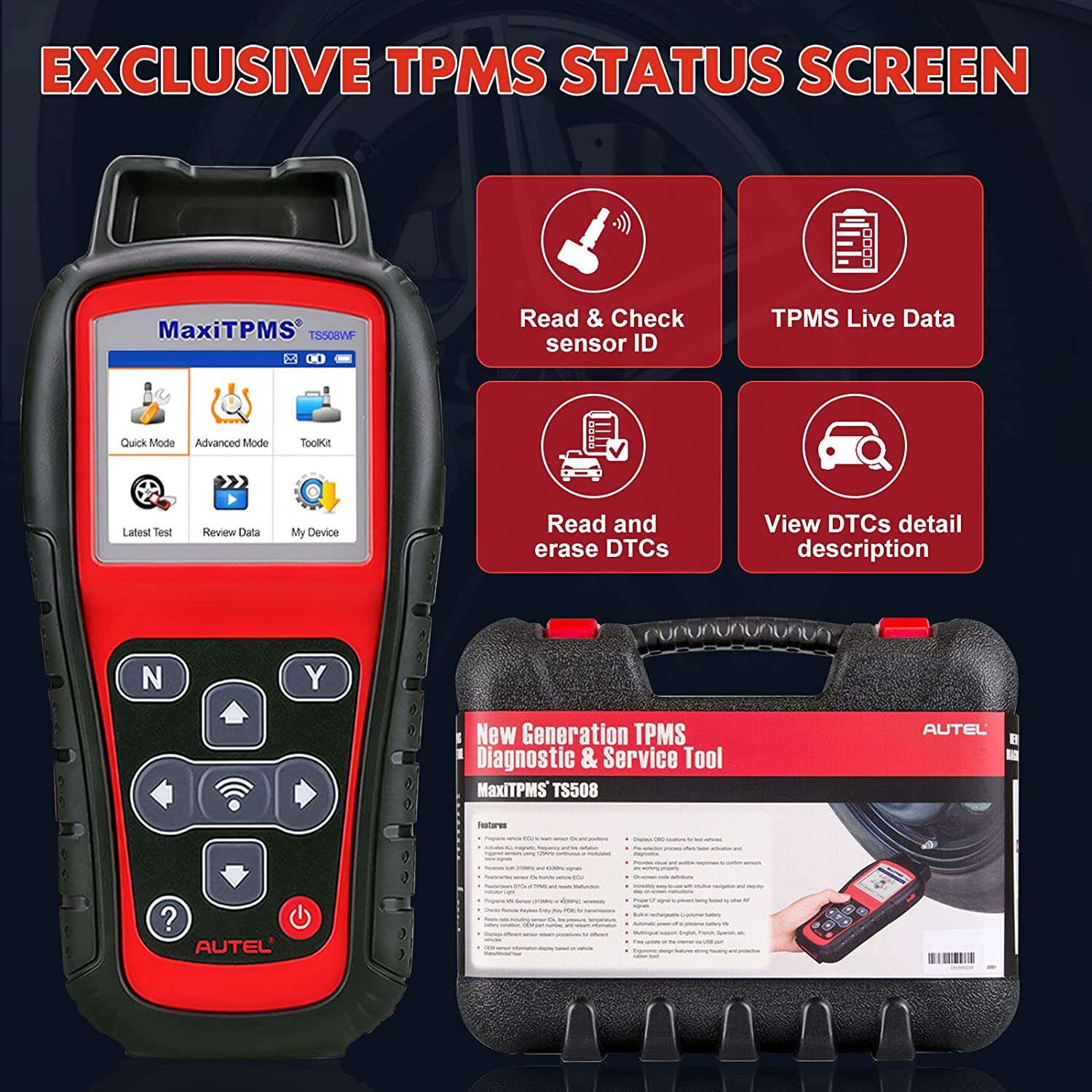 2023 Autel MaxiTPMS TS508WF TPMS Programming Tool MX-Sersors 315/433MHz, Relearn/Activate All Sensors, Read/Clear DTCs, TPMS Reset, Support Lifetime