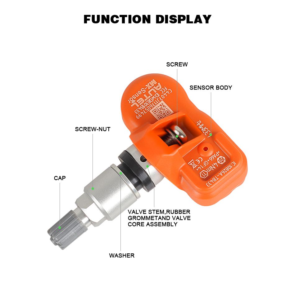 V4.09 Autel MX-Sensor 433MHZ Universal Programmable TPMS Sensor Specially Built for Tire Pressure Sensor Replacement