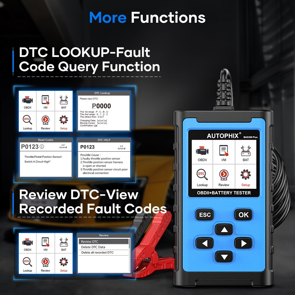 Autophix BAS300 Plus 2-in-1 Automotive Scanner Code Reader OBD 2 Car Diagnostic Tools OBD2 Engine Check 6/12/24V Battery Tester