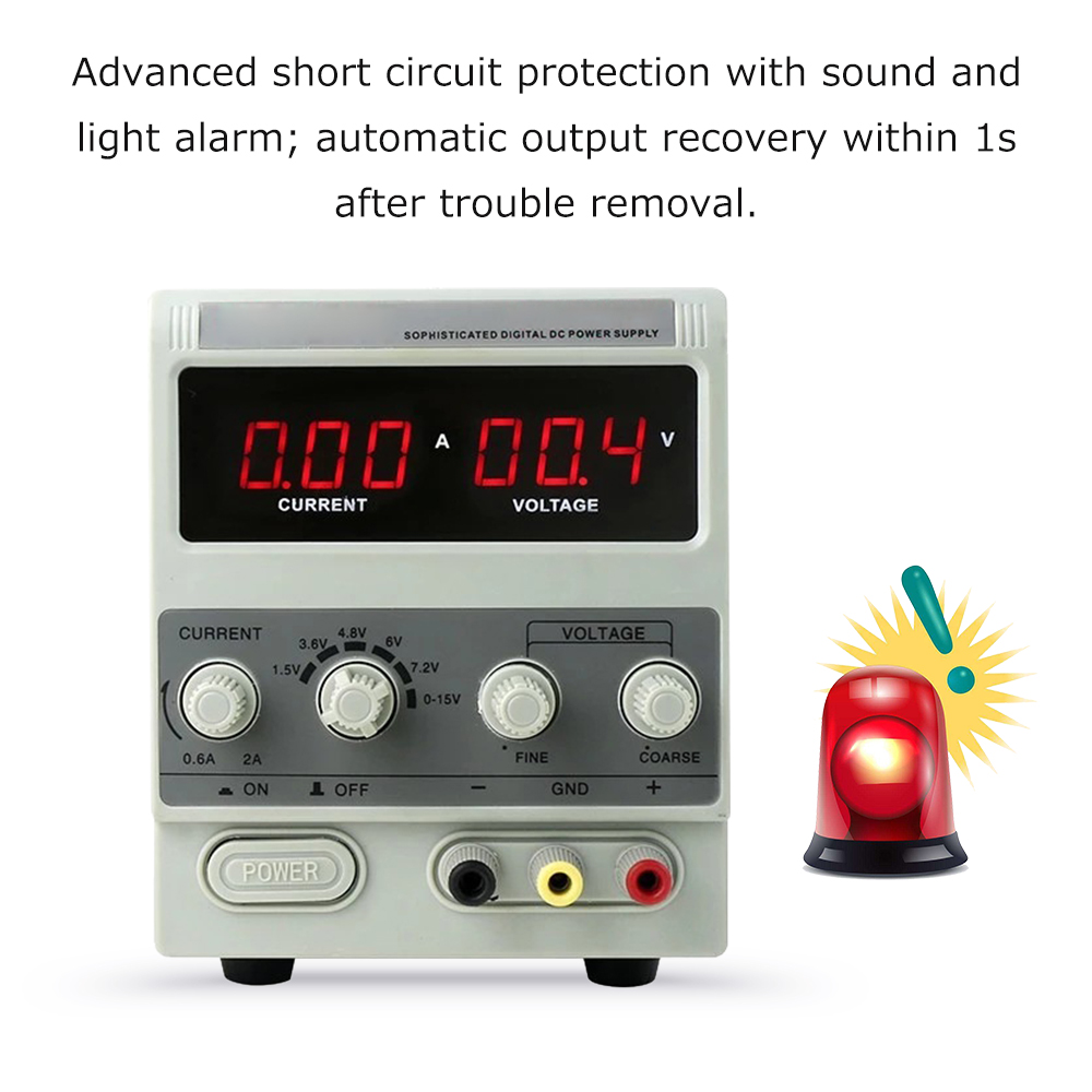 BK-1502DD DC Power Supply Variable 15V 2A Digital Display Adjustable Switching Regulated Power Supply for Mobile Phone Laptop Repair