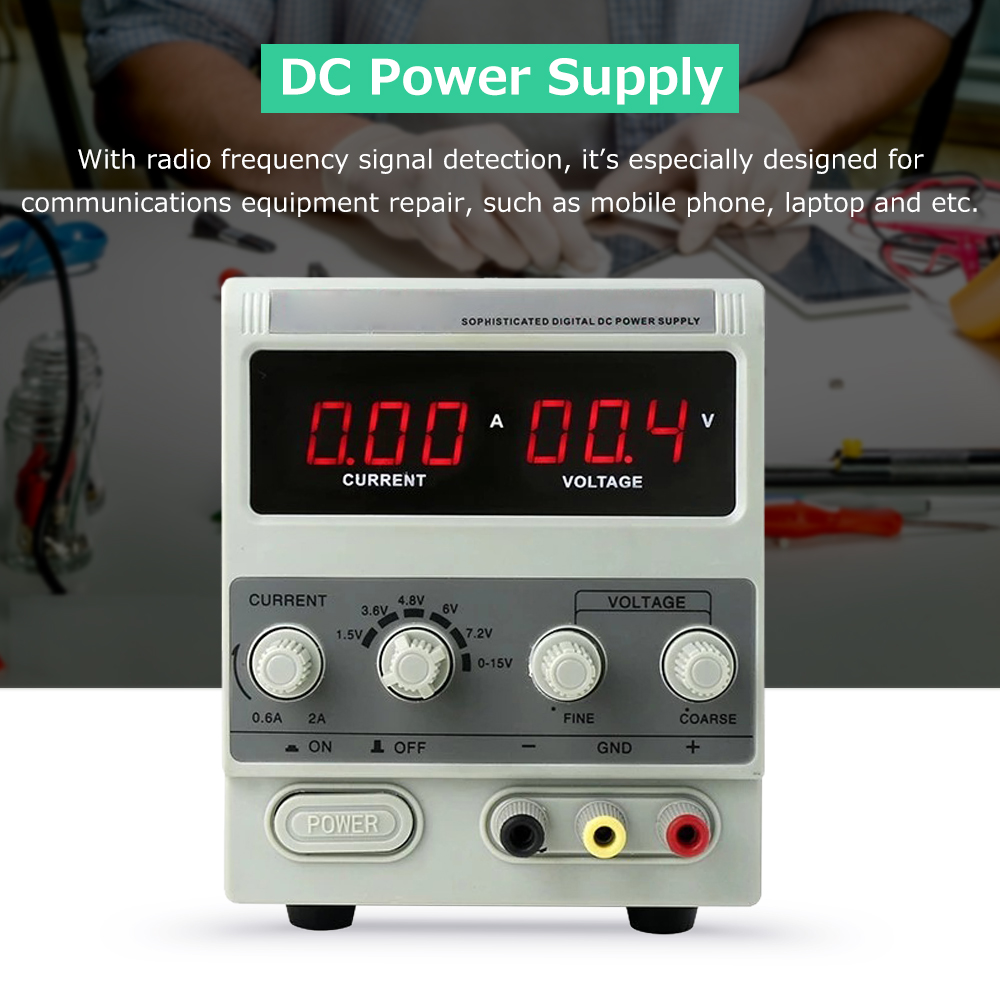 BK-1502DD DC Power Supply Variable 15V 2A Digital Display Adjustable Switching Regulated Power Supply for Mobile Phone Laptop Repair