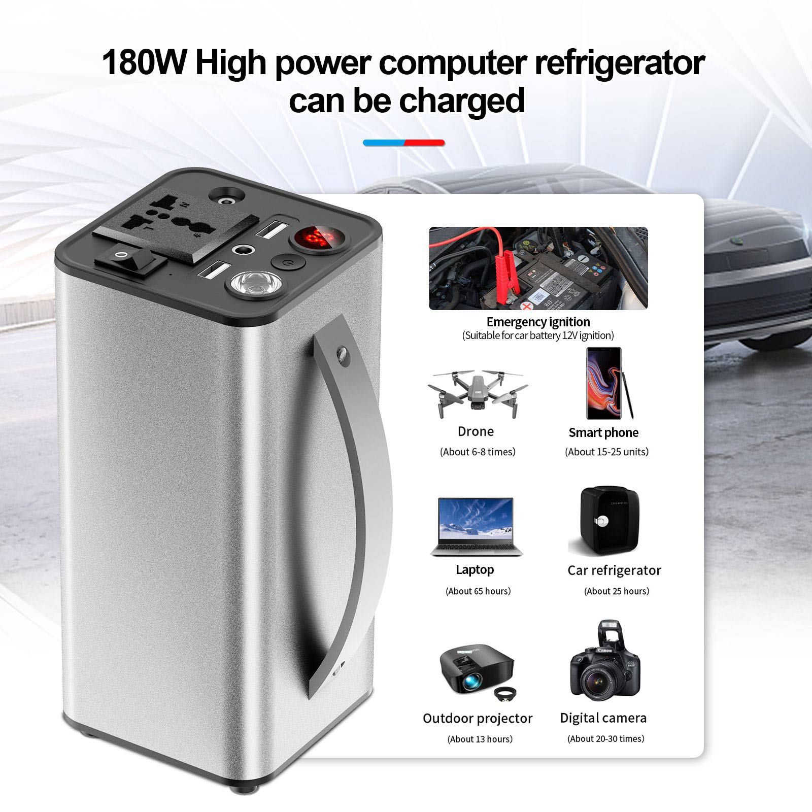 180W AC 110V 3-1 Car Jump Starter+Car Inverter+Outdoor Power Car Ignition Inverter Outdoor Power Supply