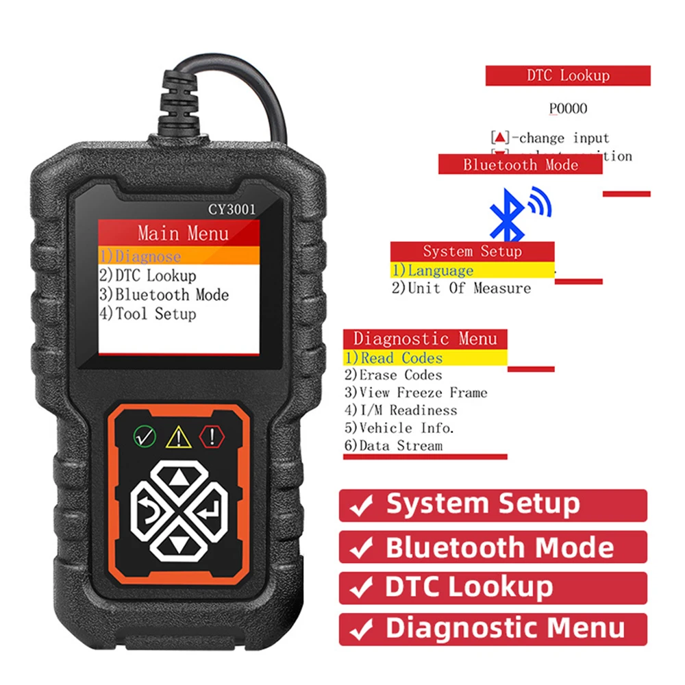 CY3001 OBD2 Code Reader Fault Code Clear EOBD OBD 2 Scanner Engine Battery O2 Sensor Digital Display Car Diagnostic Tool