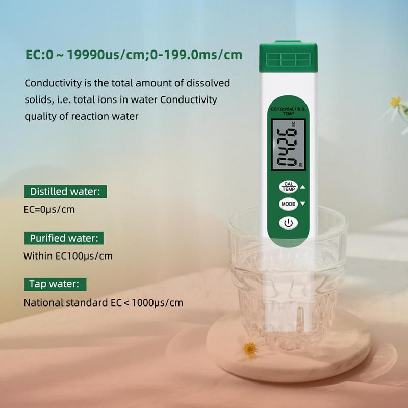 Digital Water Tester EC TDS Temp Meter With LCD Display 5-in-1 Multifunctional High Accuracy Water Test Meter For Hydroponics