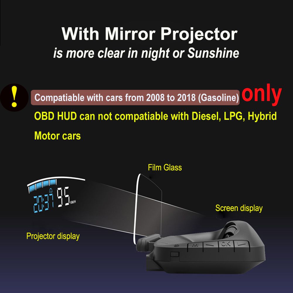 EANOP HUD Mirror 04 Car Head up Display OBD2 Windshield Speed Projector Security Alarm Water temperature Overspeed RPM Voltage