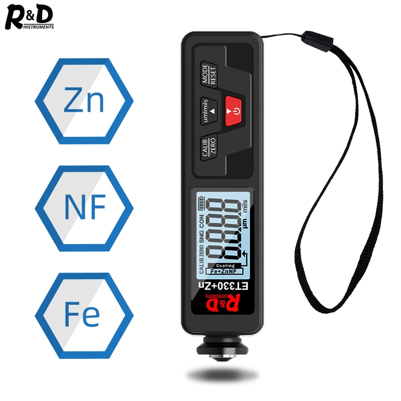 R&D ET330 Car Paint Thickness Gauge Electroplate Metal Coating Thickness Gauge for Car 0-1500um Fe & NFe Coating Tester Meter