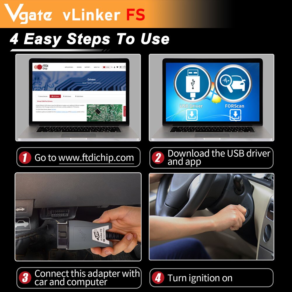 Vgate vLinker FS For Ford FORScan ELM327 HS/MS-CAN OBD 2 OBD2 Car Diagnostic ELM 327 Scanner Interface Tools OBDII For Mazda