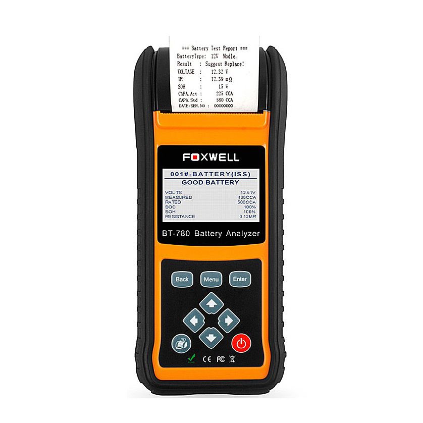 FOXWELL BT780 12V Battery Tester 0-1000A Car AGM GEL EBP Batteries Analyzer Built-in Printer 12V-24V Starting Charging System