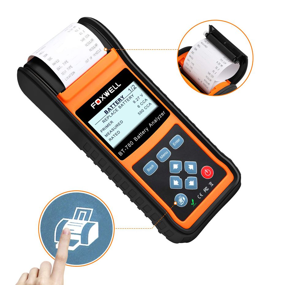 FOXWELL BT780 12V Battery Tester 0-1000A Car AGM GEL EBP Batteries Analyzer Built-in Printer 12V-24V Starting Charging System