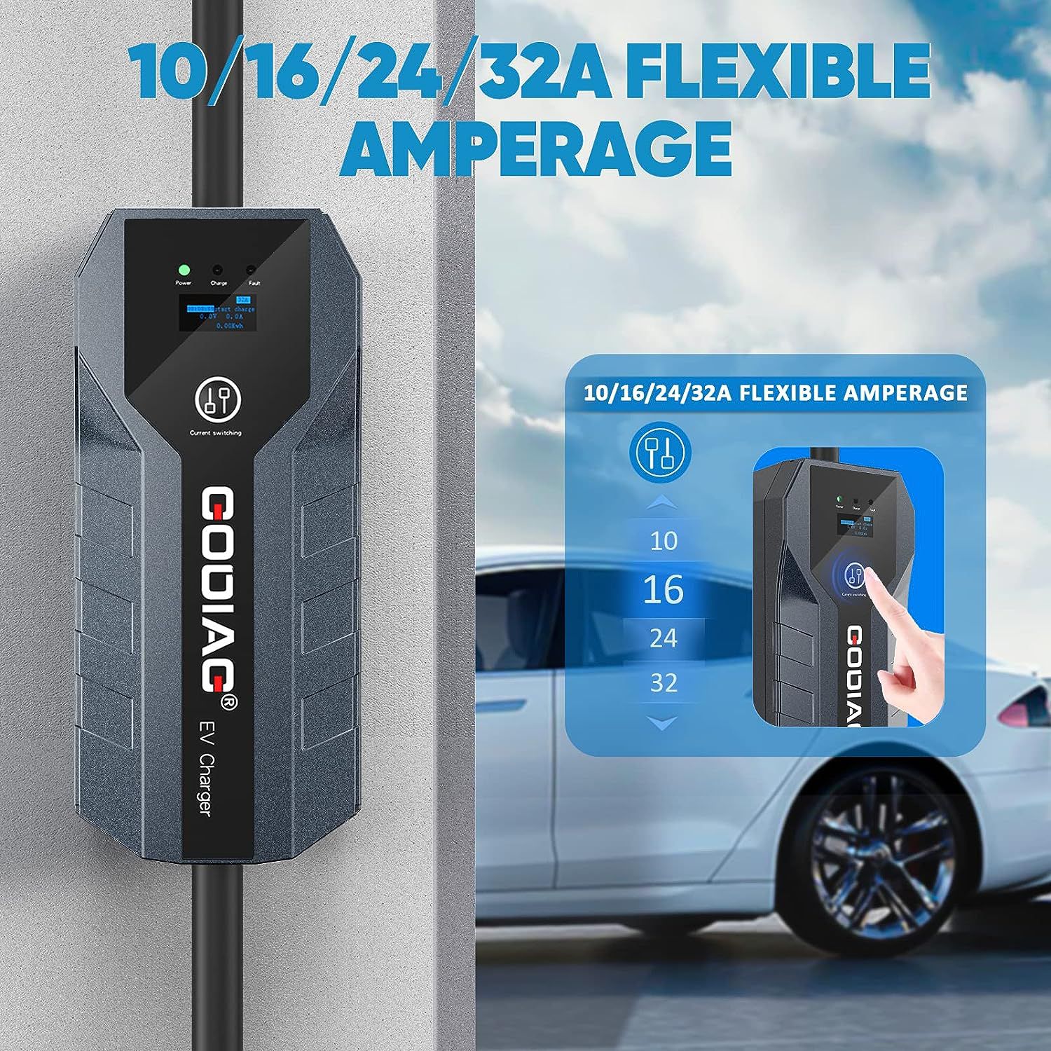 GODIAG EV Charger Level 2 (32Amp, 220V-240V, NEMA 14-50 Plug, 21ft Cable) 10/16/24/32A Adjustable for Home J1772 EVs, PHEVs, Motorcycle EVs