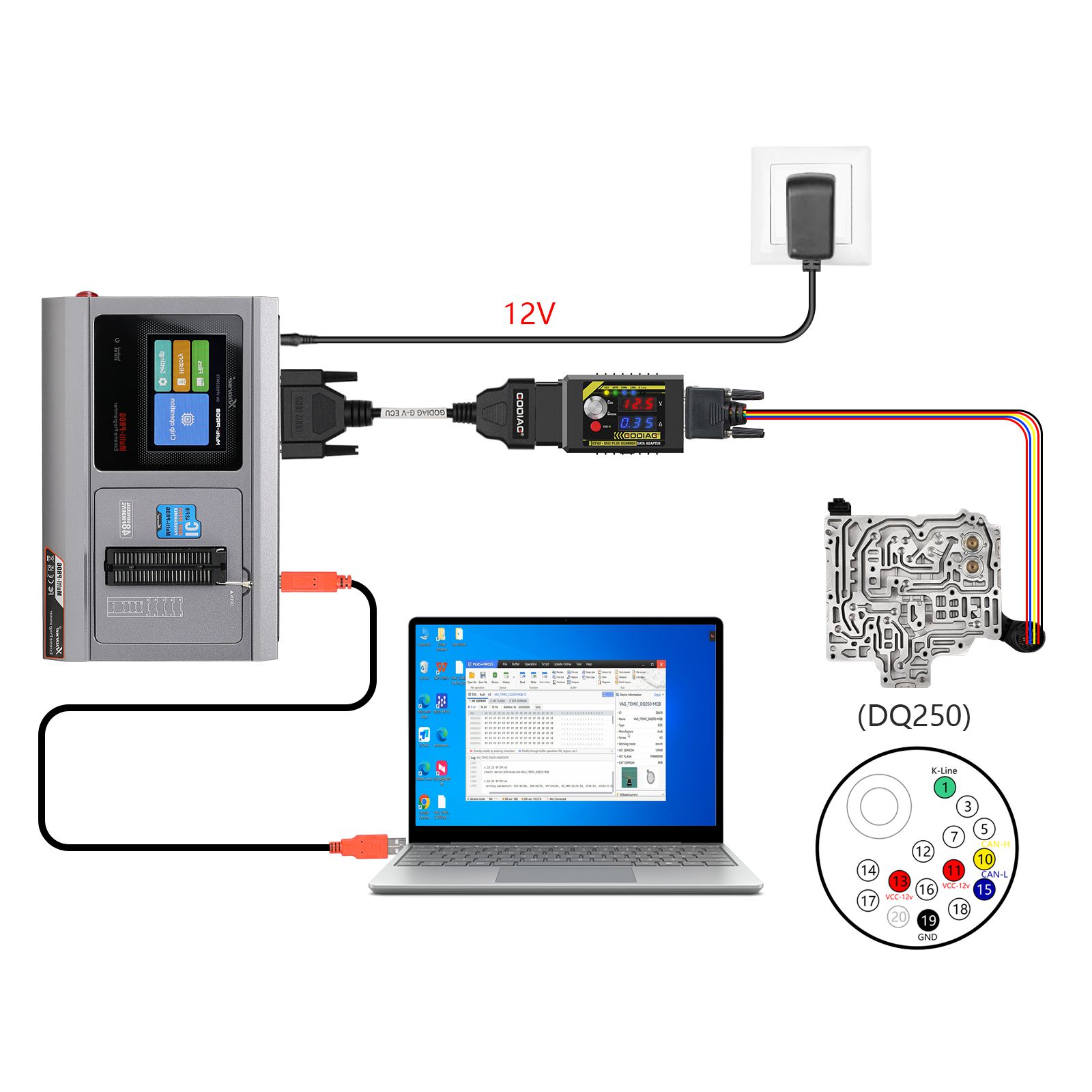 GODIAG G-V ECU Cable for Connecting Xhorse MULTI PROG with GT107 or GT107+ GPT BENCH BOOT to Read & Write Data on VAG Gearbox ECU, Engine ECU